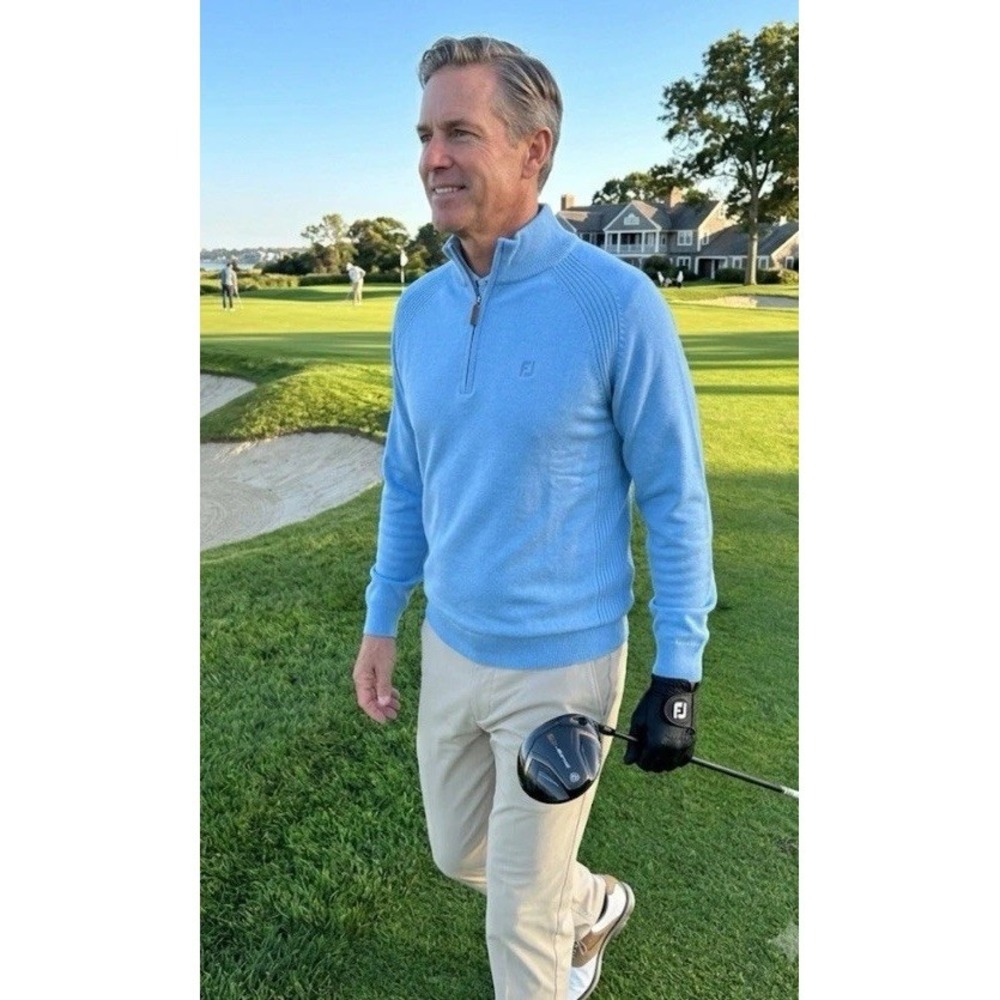 FootJoy Half Zip Wool Blend Sweater Dri Release Golf Mens Sz Small Riviera Blue